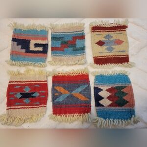Set of 6 Woven Wool Zapotec Rug Mug Coasters Mini Rugs for cold or Hot Dishes